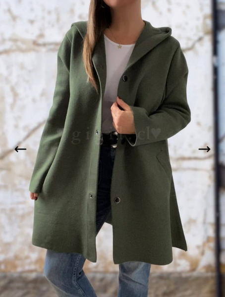 Abrigo Mujer Abotonado Color Verde Modelo Manhattan