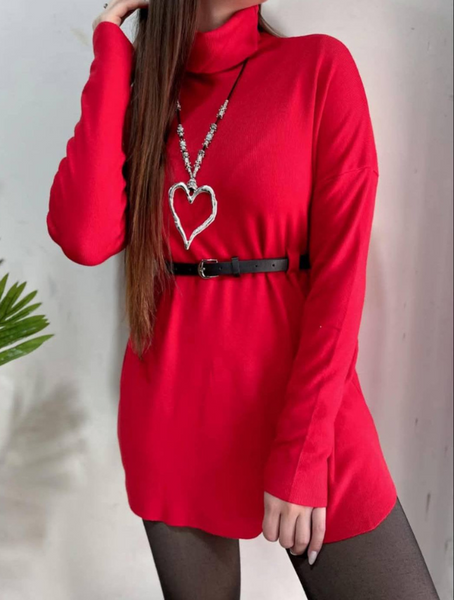 Sweater spandex Color Rojo con cinturon Modelo Carmina