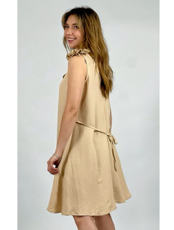 Vestido Crepe amarrado con flores en hombros Modelo Elizabeth