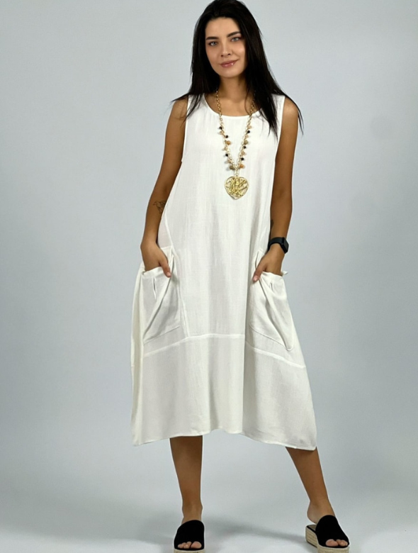 Vestido de Lino con Bolsillos Cargo Modelo Aurora