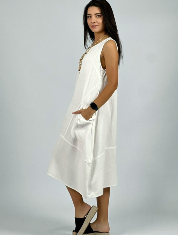 Vestido de Lino con Bolsillos Cargo Modelo Aurora