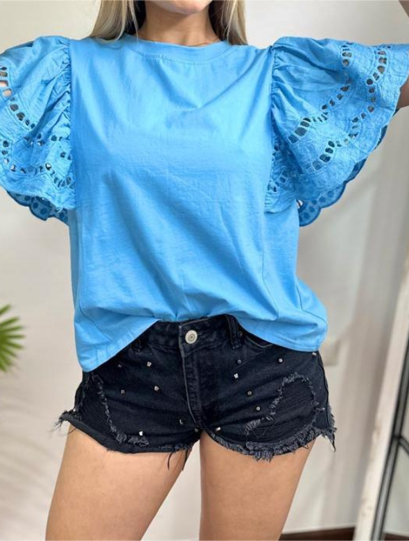 Polera manga  broderi modelo Paula