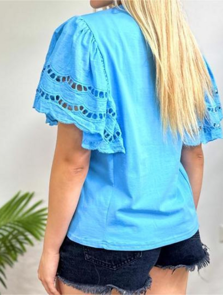 Polera manga  broderi modelo Paula