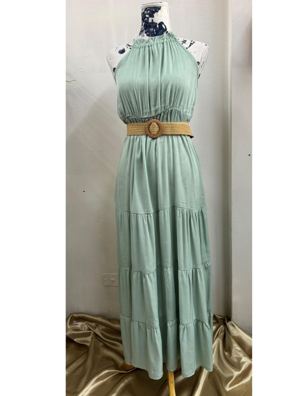 Vestido Largo Con Cinturón Color Menta Modelo Simone