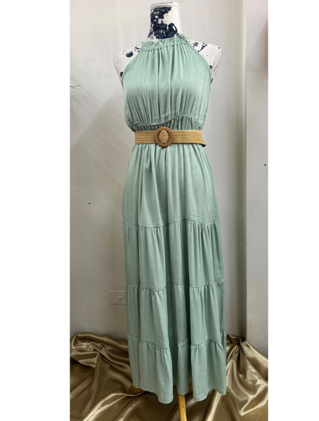 Vestido Largo Con Cinturón Color Menta Modelo Simone