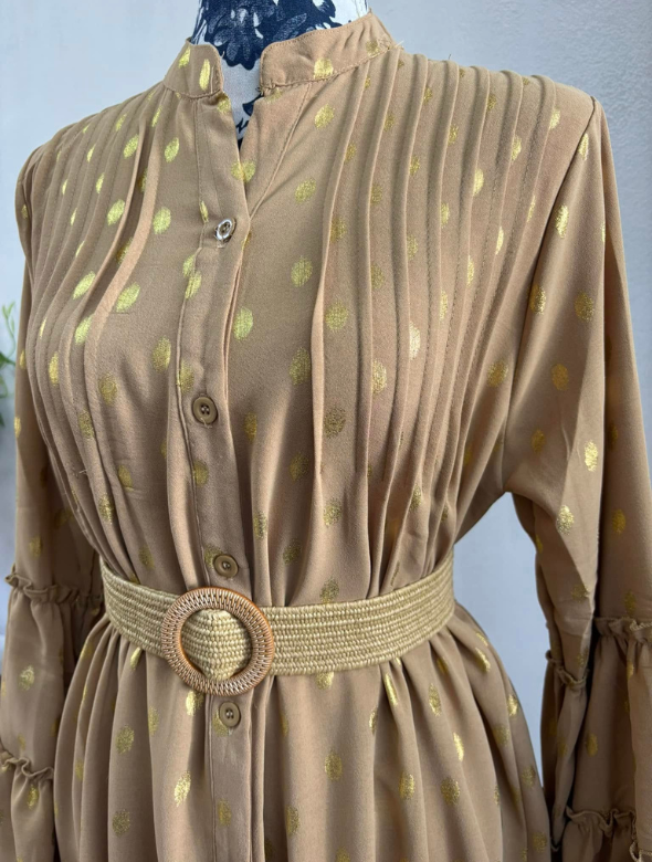 Mini Vestido Lunares Abotonado  Con Cinturón Modelo Rosario