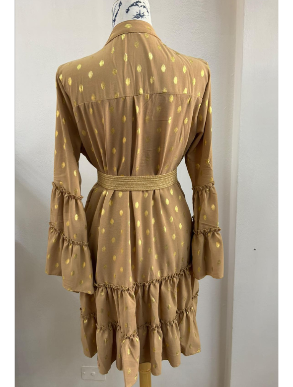 Mini Vestido Lunares Abotonado  Con Cinturón Modelo Rosario