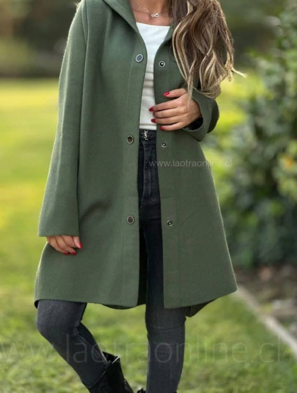 Abrigo Mujer Abotonado Color Verde  Modelo Manhattan