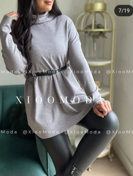 Sweater spandex Color Gris con cinturon Modelo Carmina
