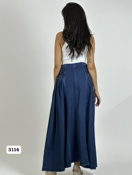 Falda Mezclilla Larga Amarrada Costados Modelo Málaga