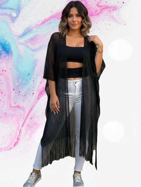 Kimono largo con flecos Modelo Rosario