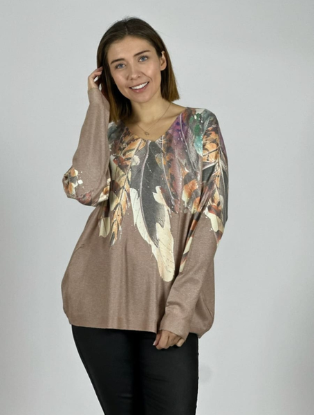 Sweater Italiano Mujer Estampado Artístico Manga Larga Modelo Moira