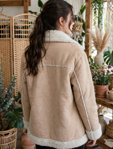 Abrigo Mujer Efecto Gamuza con Chiporro Beige Modelo Moscu