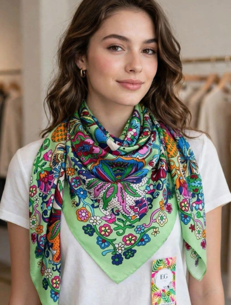 Pañuelo Estampado Verde Floral para Mujer