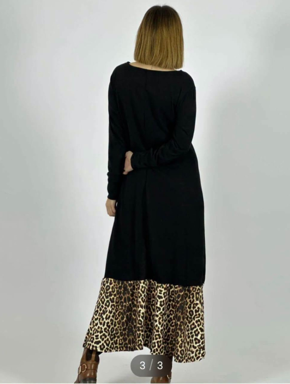 Vestido Negro Asimétrico con Estampado Animal Print Modelo Monica