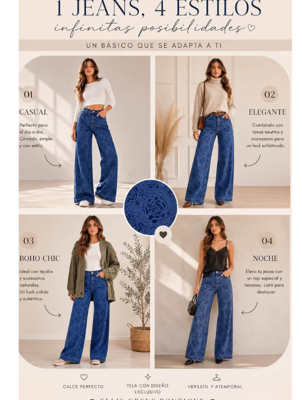 Jeans Palazzo Floral Azul modelo Agatha