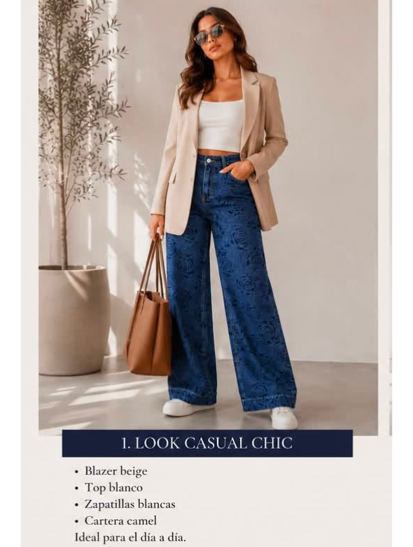 Jeans Palazzo Floral Azul modelo Agatha