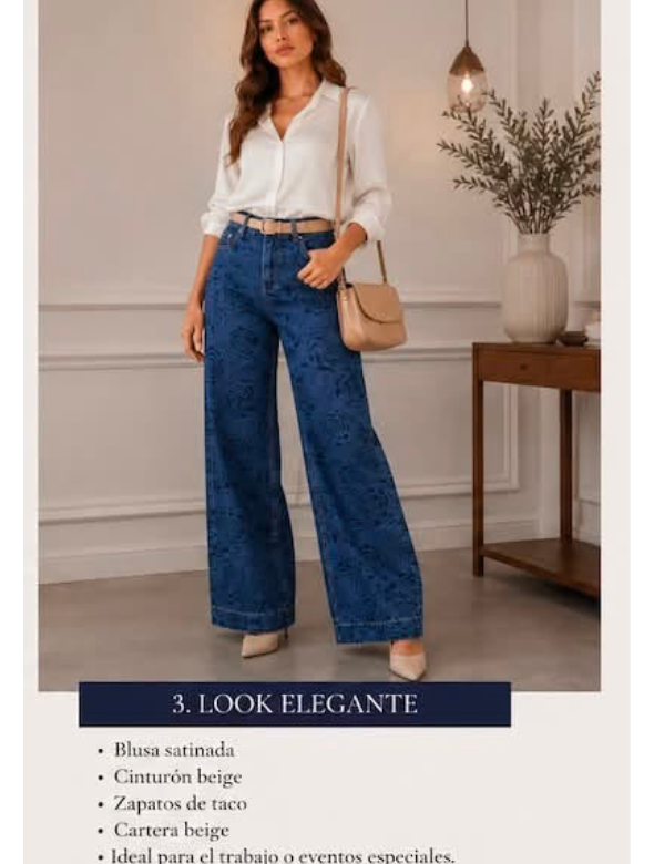 Jeans Palazzo Floral Azul modelo Agatha