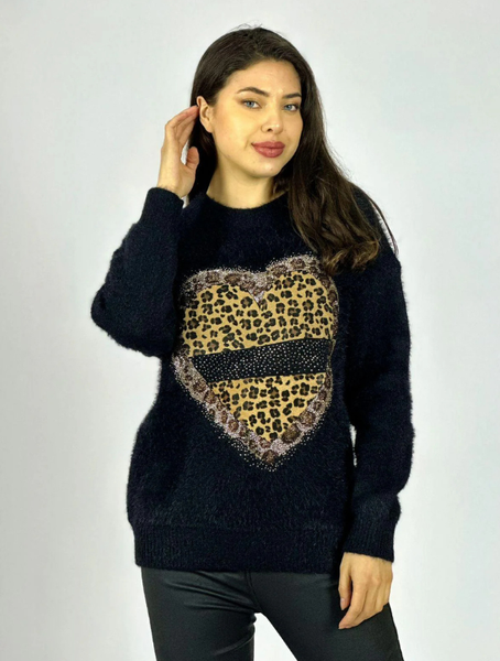 Sweater Cashmere Corazón Print con Brillos Color Negro |Ellis Greys Boutique