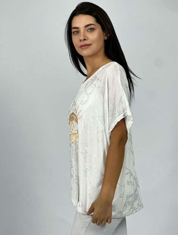 Polera Mujer Acetato Holgada Estampada Modelo Damla
