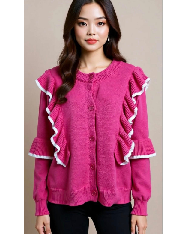 Cardigan  Volados  Modelo Aurora Fucsia