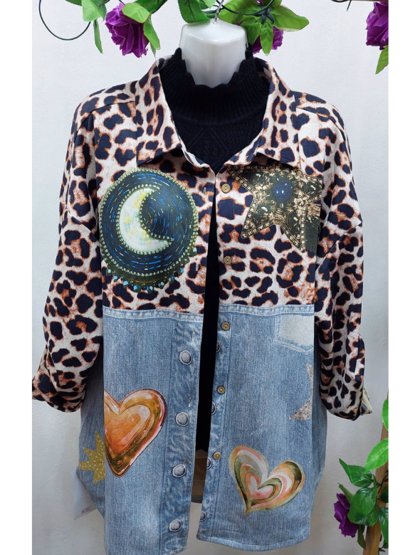 Sobrecamisa Gamuza Print Denim  Modelo Lola