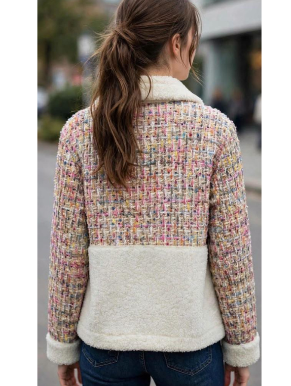 Chaqueta Mujer Bouclé con Chiporro Rosa y Crudo
