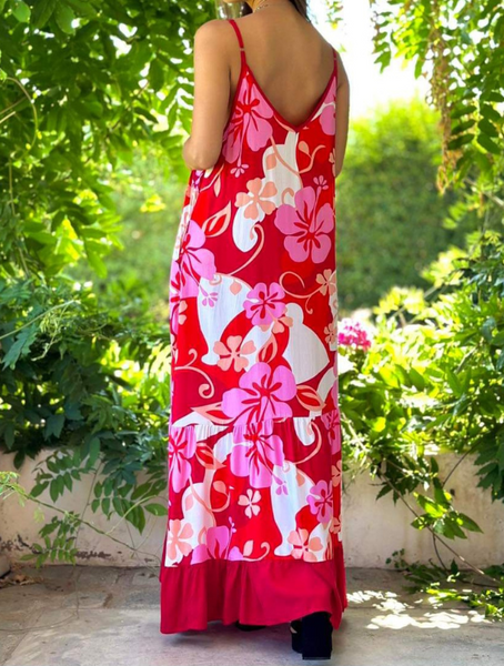 Maxi Vestido Estampado Mujer Modelo Barcelona Rojo