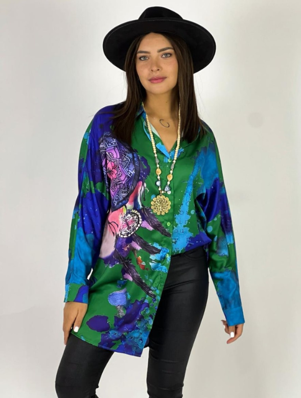 Blusa Mujer Satinada Acuarelada Diseño Mandala Modelo Andalucía