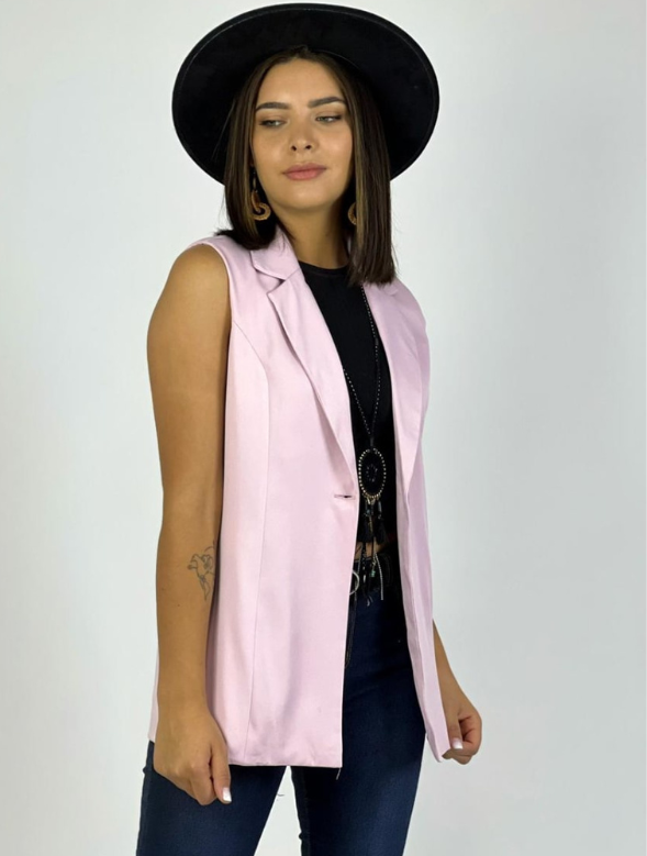 Blazer Mujer Liso Rosado Sin Mangas Modelo  Villach