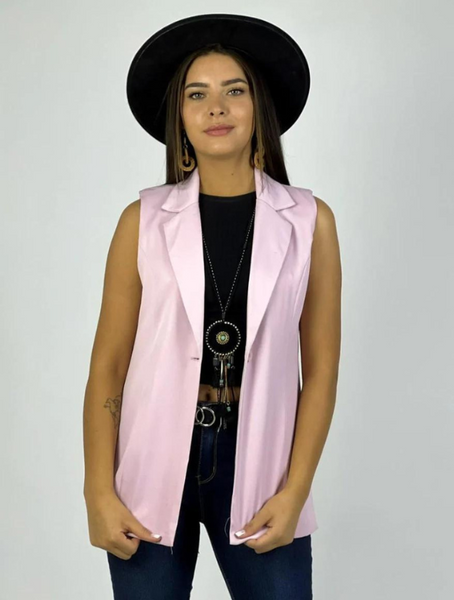 Blazer Mujer Liso Rosado Sin Mangas Modelo  Villach