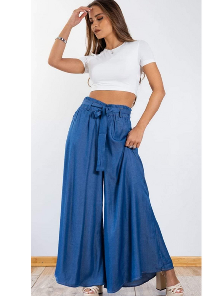 Pantalón Palazzo Mezclilla con Amarre Modelo Francisca