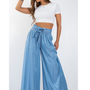 Pantalón Palazzo Mezclilla con Amarre  Modelo Francisca