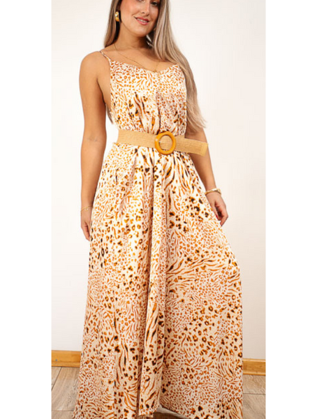 Maxi Vestido Satinado Con Cinturón Modelo Barcelona