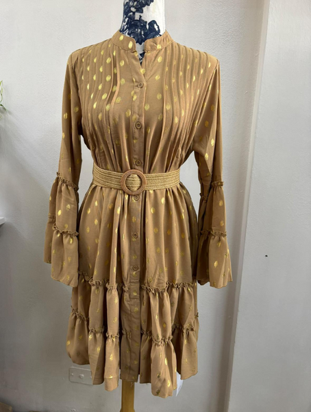 Mini Vestido Lunares Abotonado  Con Cinturón Modelo Rosario