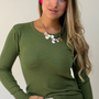 Sweater Diseño Liso Color  Verde Olivo Modelo Dania