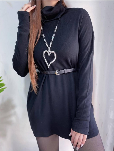 Sweater spandex Color Negro  con cinturon Modelo Carmina