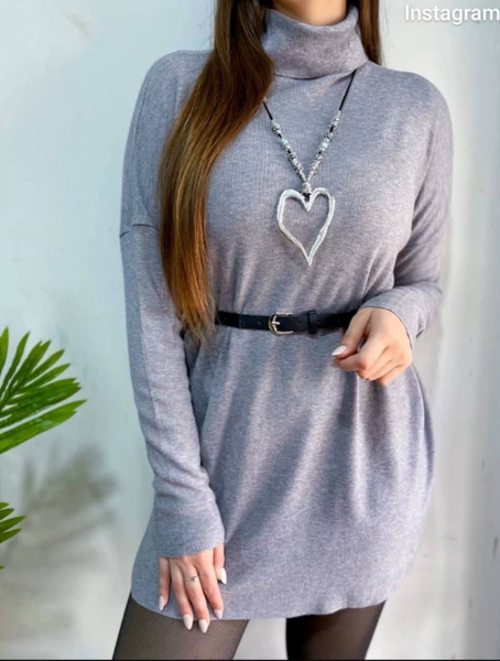 Sweater spandex Color Gris con cinturon Modelo Carmina