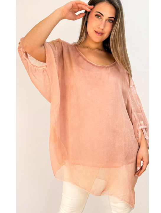 Blusón Oversize Gasa Rosa Modelo Magnolia