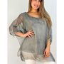 Blusón Oversize Gasa Gris Modelo Magnolia