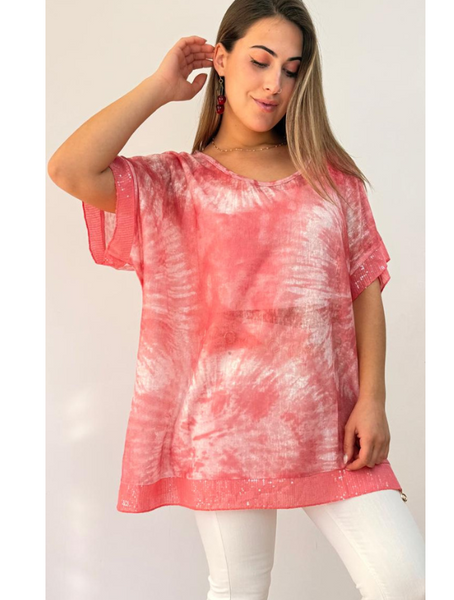 Blusa Tie-Dye Rosa con aplicaciones Brillantes Modelo Simone