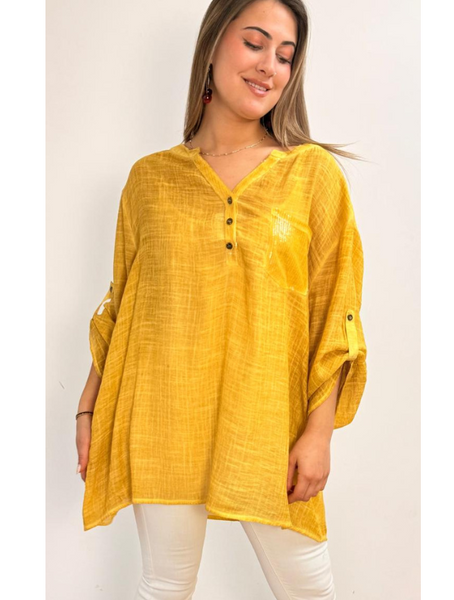 Blusa Oversize Mostaza con Detalle de Botones