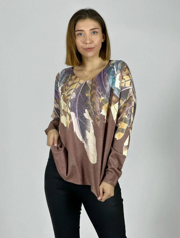 Sweater Italiano Mujer Estampado Artístico Manga Larga Modelo Moira
