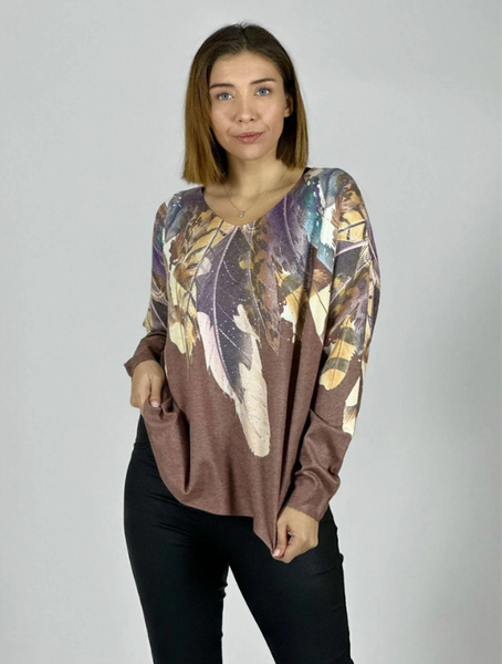 Sweater Italiano Mujer Estampado Artístico Manga Larga Modelo Moira