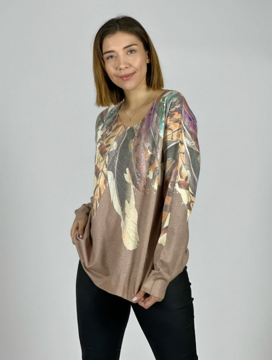 Sweater Italiano Mujer Estampado Artístico Manga Larga Modelo Moira