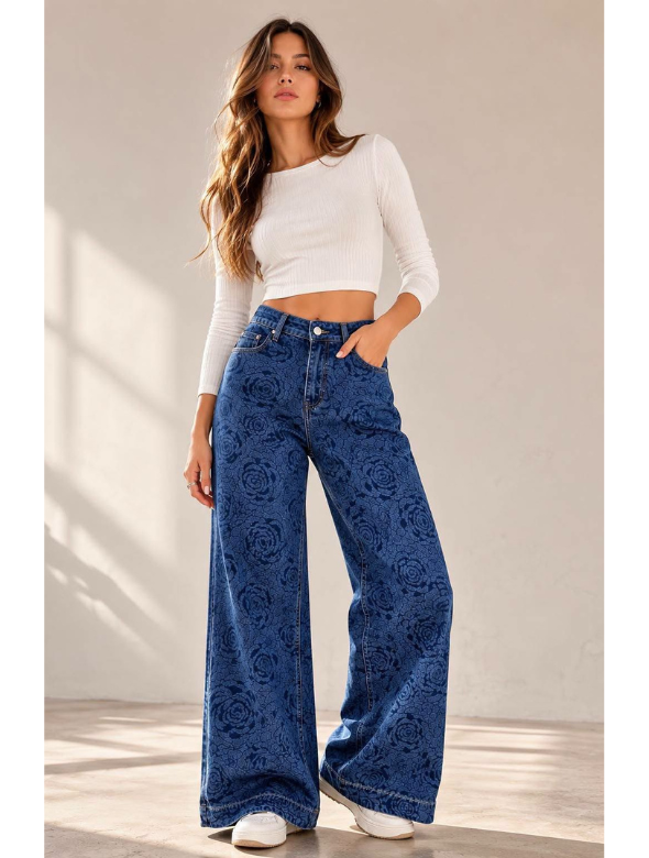 Jeans Palazzo Floral Azul modelo Agatha