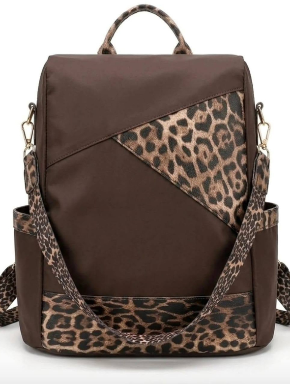 Mochila Mujer cafe con Animal Print