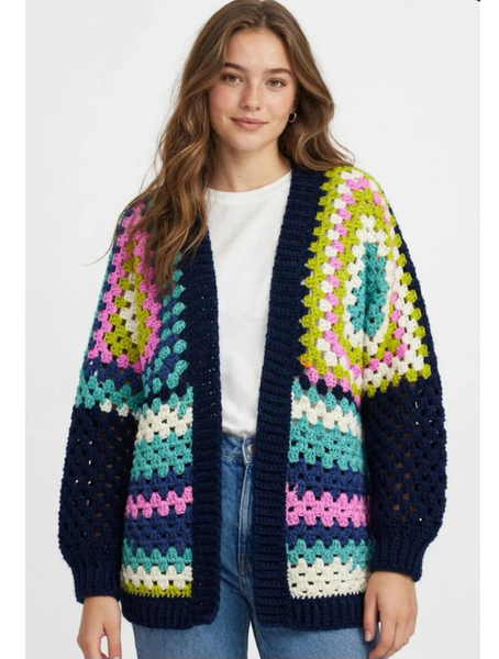 Cardigan Crochet Multicolor Azul Marino