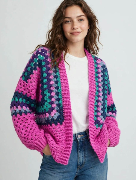 Cardigan Tejido a Crochet Granny Square para Mujer | Hecho a Mano