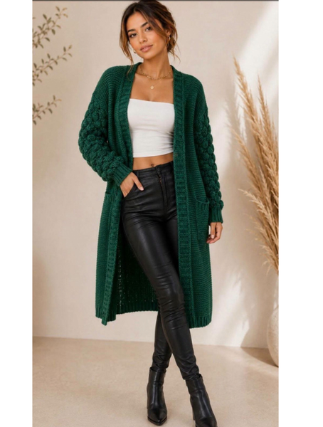 Cardigan tejido  Largo color verde Modelo Rosario